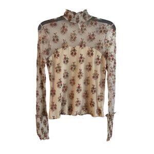 Free People Sweet Dreams Mesh Floral illusion High Neck Top Sizd Small